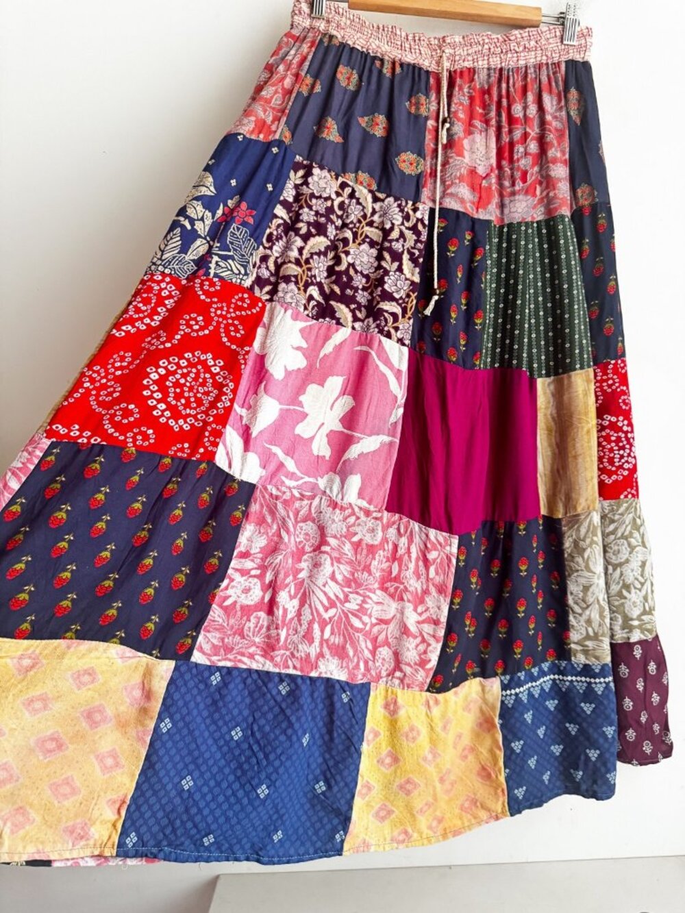 Lustre Patchwork Viscose Boho Skirt NWT M